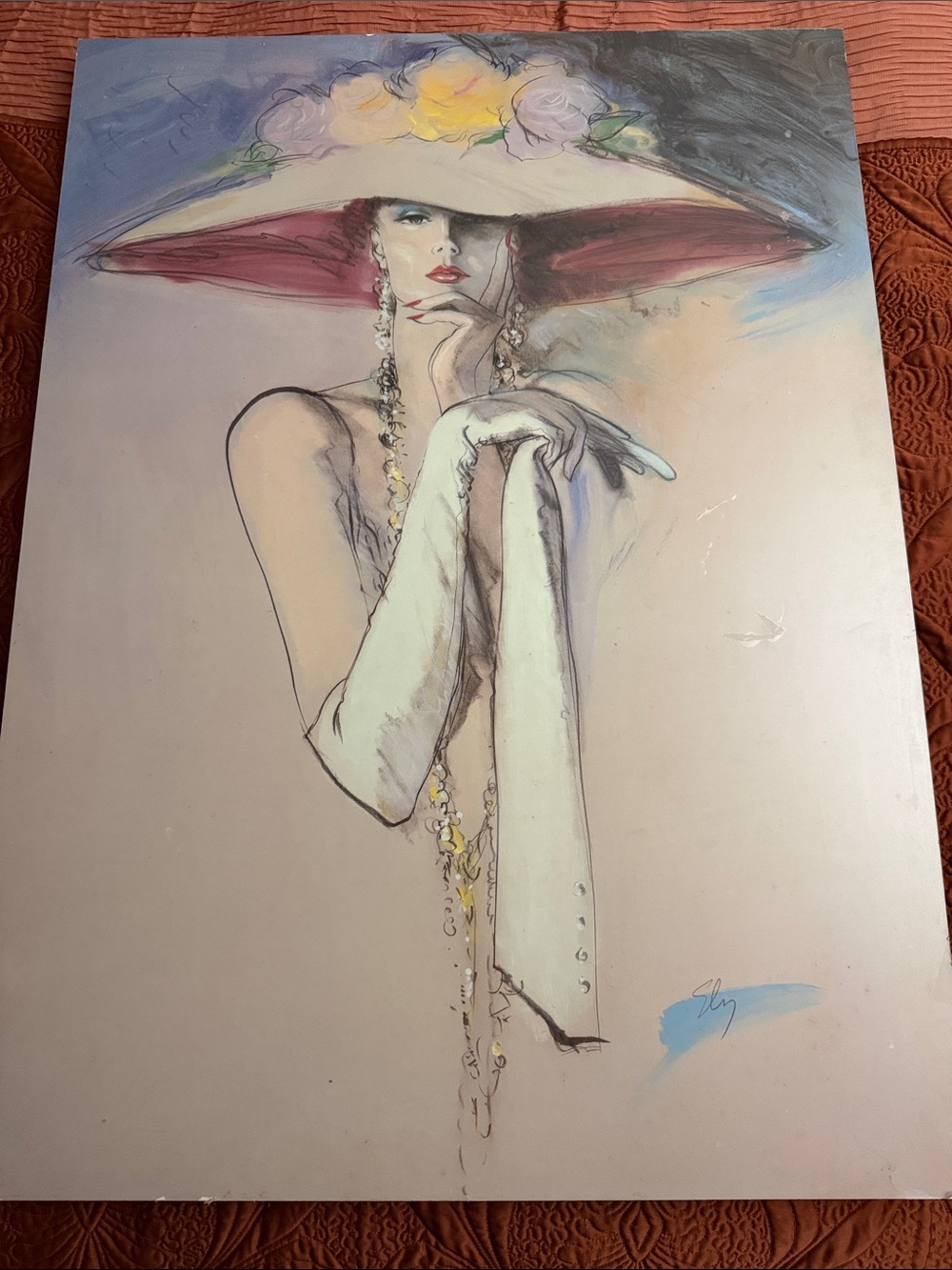 Elegant Wide-Brim Pink and White Fashion Hat Print -